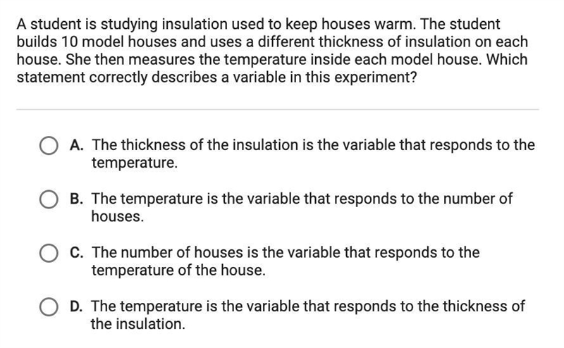 A student is studying insulation used to keep houses warm. The student builds 10 model-example-1