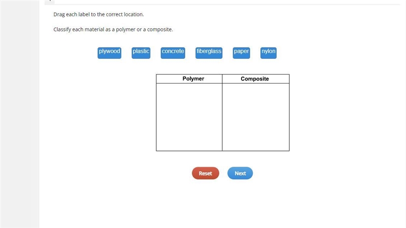 HELP PLEASE Classify each material as a polymer or a composite.-example-1