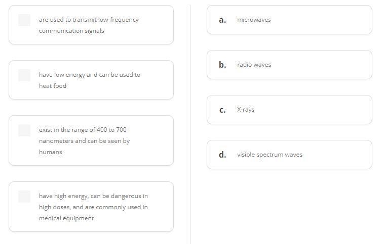 Classify each description with the correct type of electromagnetic radiation.-example-1