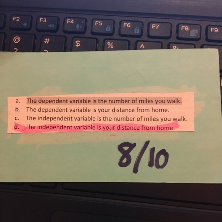 (Which is the independent or dependent variable) You are walking directly away from-example-1