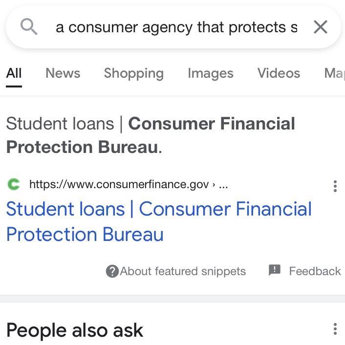 A consumer protection agency that protects students who take out student loans is-example-1