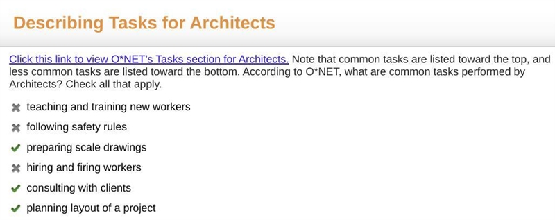 100 pts!!!!!!! Click this link to view O*NET’s Tasks section for Architects. Note-example-1