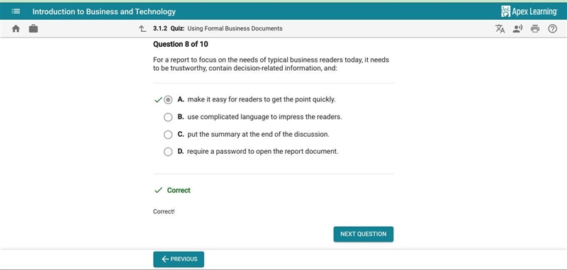 For a report focus ob the needs of typical business readers today, it needs to be-example-1