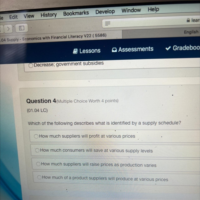 Which of the following describes what is identified by a supply schedule? How much-example-1