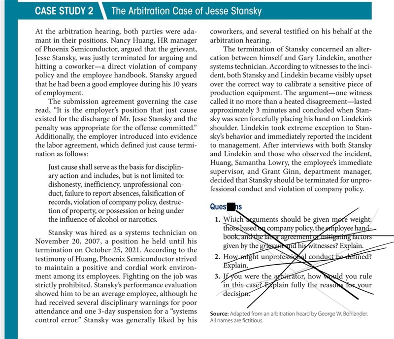 The first question requires you to read Case Study 2 on Page 528: The Arbitration-example-1