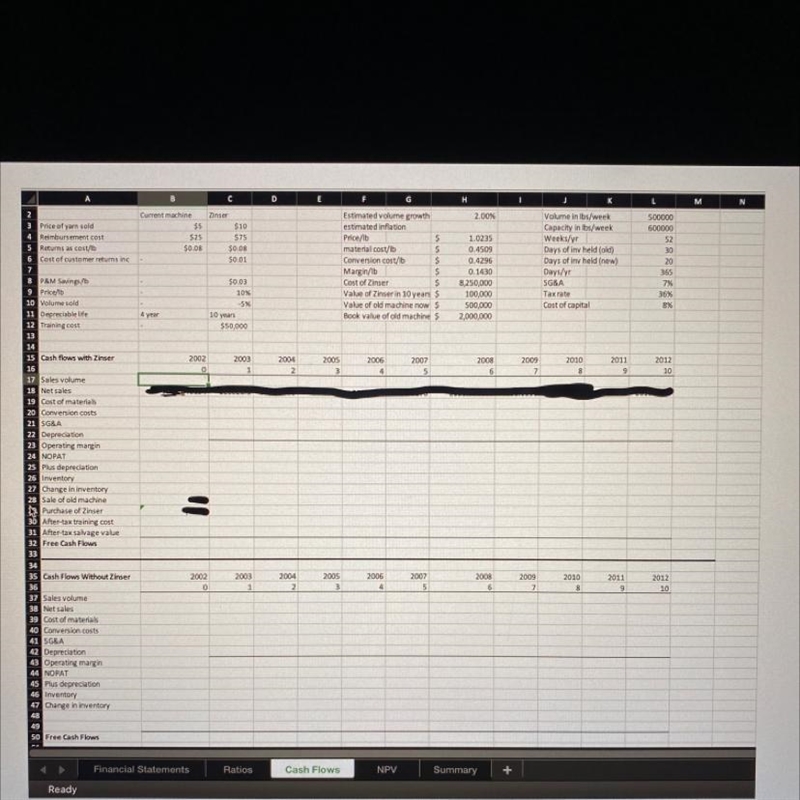 Can someone please help me do the cash flows with ZInser and without Zinser? I would-example-1