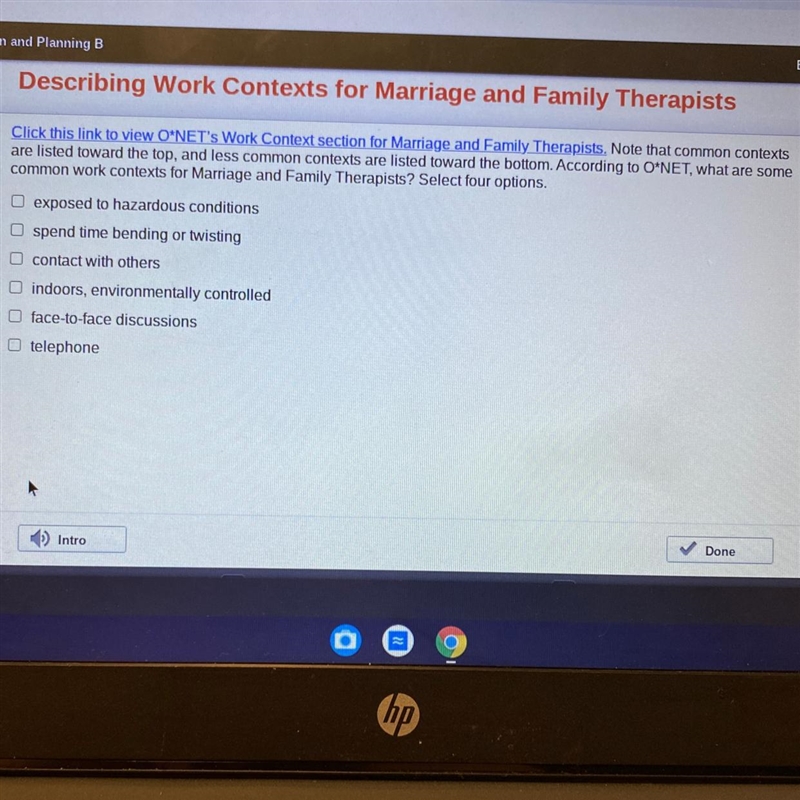 Click this link to view O*NET's Work Context section for Marriage and Family Therapists-example-1