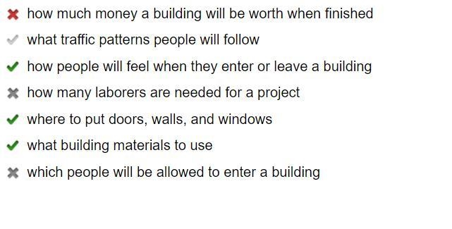 According to the video, what are some decisions that Architects make? Select four-example-1