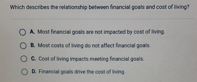 Which describes the relationship between financial goals and cost of living?​-example-1