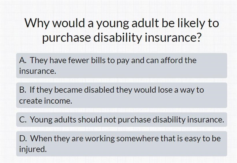 Why would a young adult be likely to purchase disability insurance?-example-1