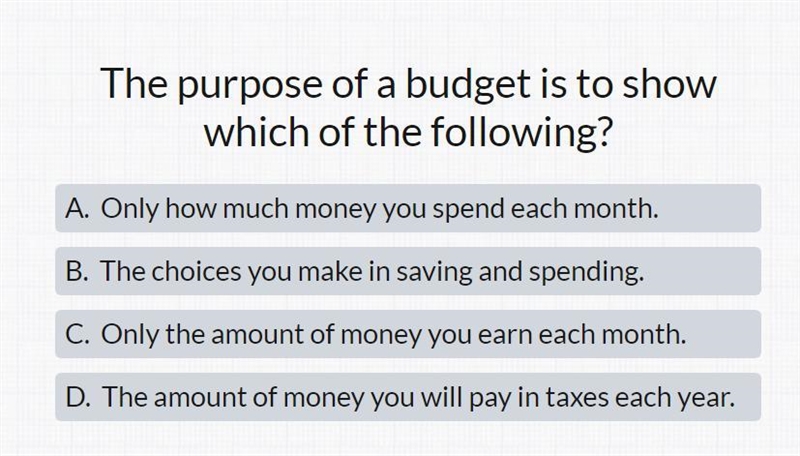 The purpose of a budget is to show which of the following?-example-1