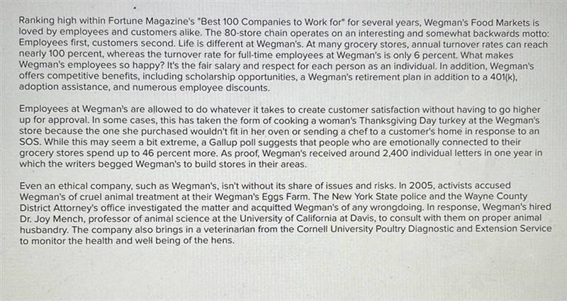 Wegman's almost always promotes employees internally rather than hiring external candidates-example-1