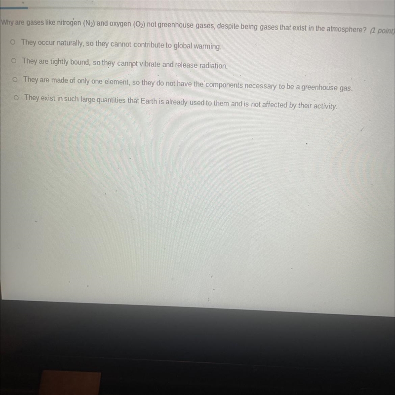 Why are gases like nitrogen (N₂) and oxygen (O₂) not greenhouse gases, despite being-example-1
