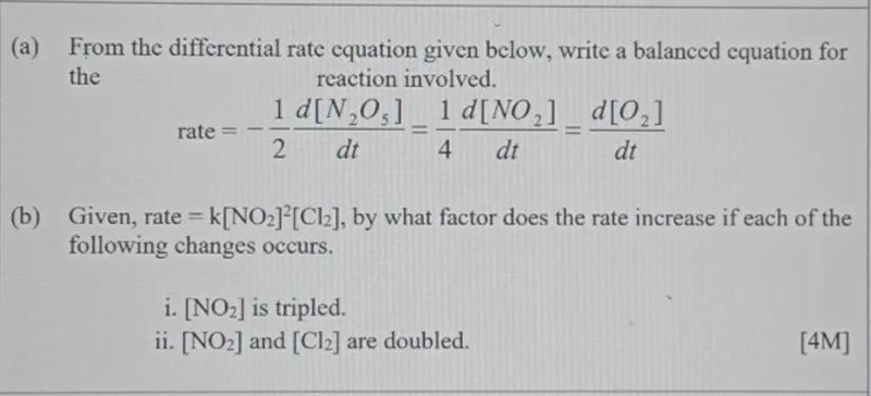 (a) From the differential rate equation given below, write a balanced equation for-example-1