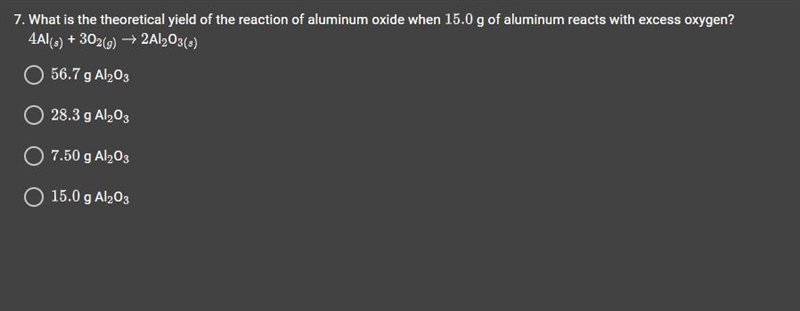 What is the theoretical yield of the reaction of aluminum oxide when 15.0 g of aluminum-example-1