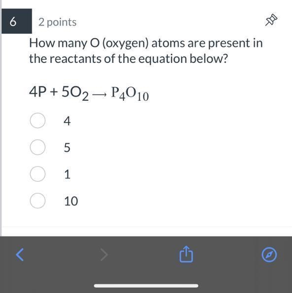 How many O (oxygen) atoms are present in the reactants of the equation below? 4P+5O-example-1