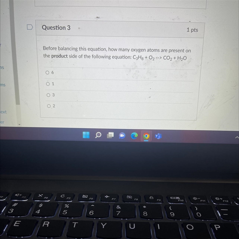 Before balancing this equation, how many oxygen atoms are present on the product side-example-1