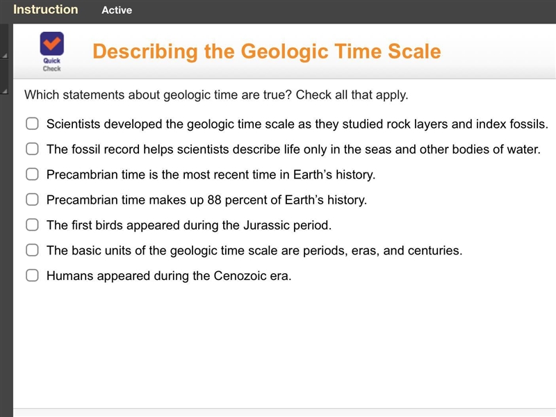 Which statement about geologic times are true? ~Pick multiple answers~-example-1