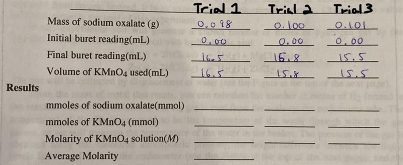 Based on the Data given, calculate the results.Reaction in acid medium H2SO4.It then-example-1