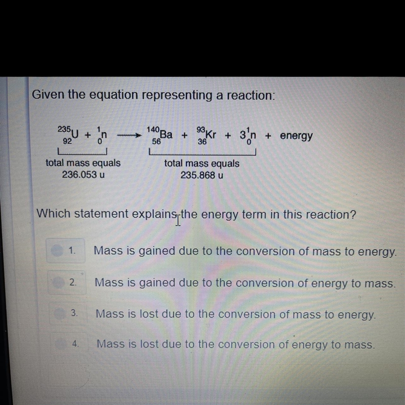 Please help! Given the equation representing a reaction Which statement explains the-example-1