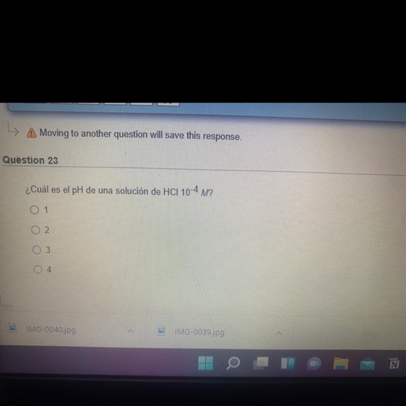 What is the pH of a 10^-4 M HCl solution?Answers to choose:•1•2•3•4-example-1