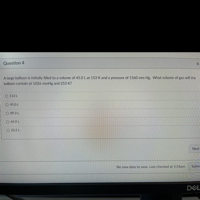 What volume of gas will the balloon contain at 1026 mmHg and 253 K?-example-1