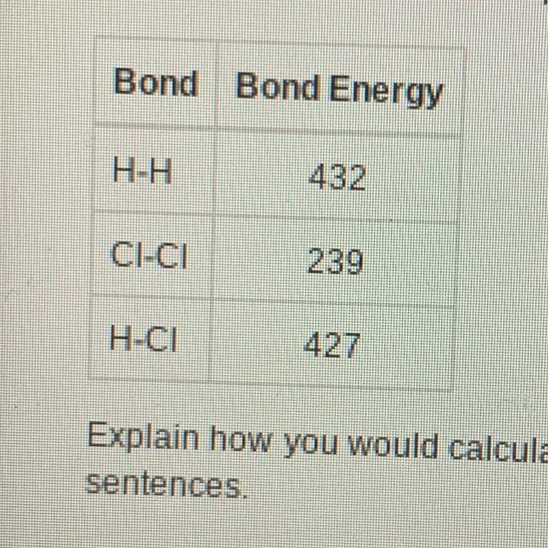 Explain how you would calculate the total change in bond energy for the reaction H-example-1