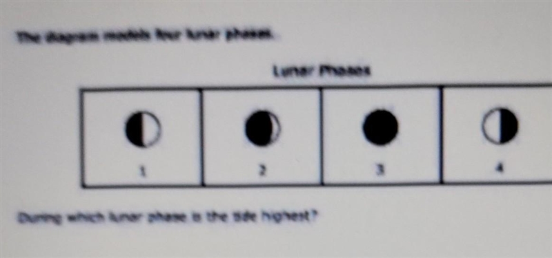 HELP ME OUT PLS!!!!!! During which lunar phase would you observe the highest tides-example-1