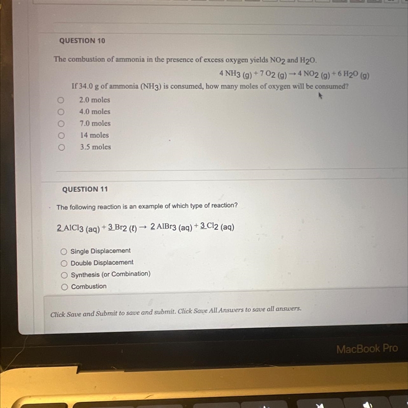 QUESTION 10The combustion of ammonia in the presence of excess oxygen yields NO2 and-example-1