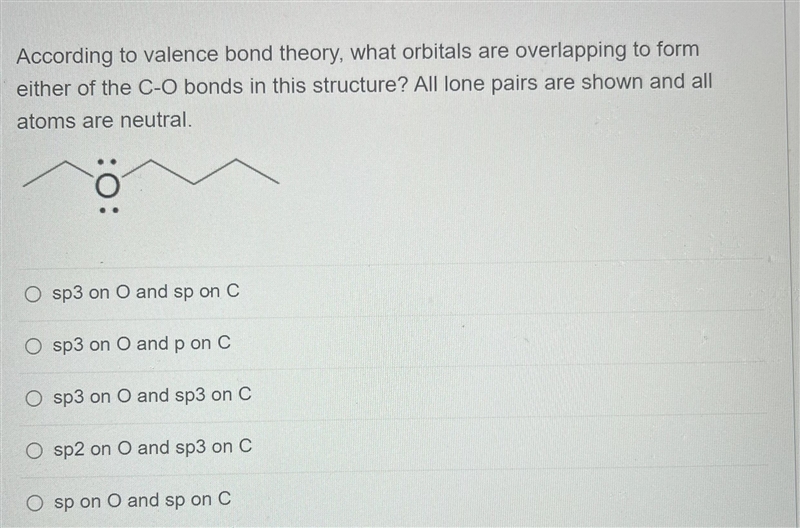 According to the valence bond theory, what orbitals are overlapping to form either-example-1