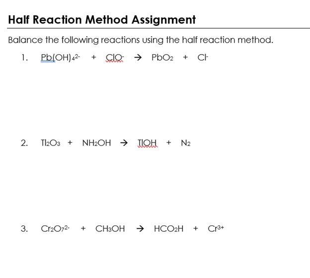 What is the following reactions using the half reaction method?1.) Pb(OH)42- + ClO-example-1