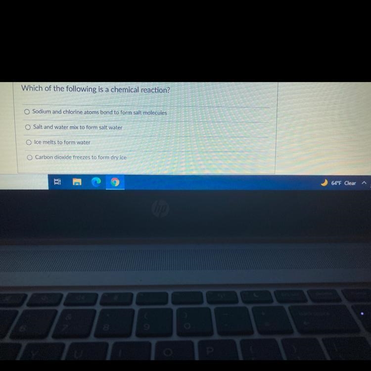 Which of the following is a chemical reaction?Some help would be nice-example-1