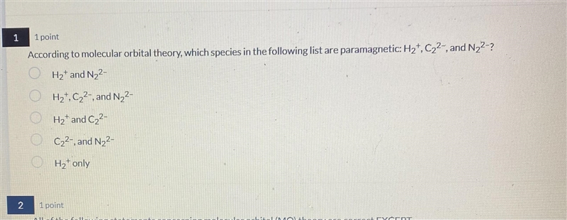 According to molecular orbital theory, which species in the following list are paramagnetic-example-1