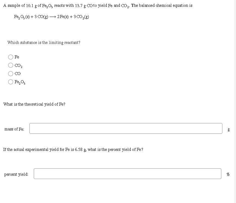 Need help determining the mass of Fe and percent Yield.-example-1