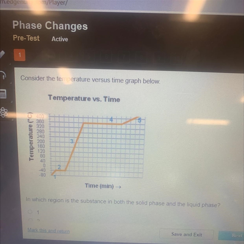 In which region is the substance in both the solid phase and the liquid phase? PLS-example-1