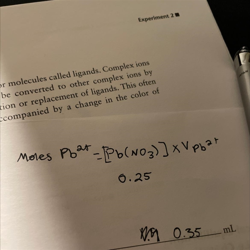 To find the moles of the amount of lead nitrate used. Would I use milliliters or liters-example-1