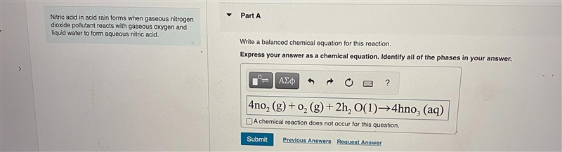 Nitric acid in acid rain forms when gaseous nitrogendioxide pollutant reacts with-example-1