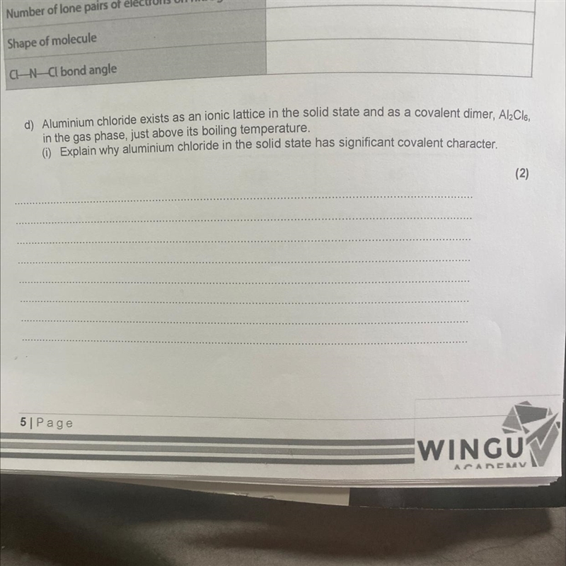 Explain why aluminium chloride in the solid state has significant covalent character-example-1