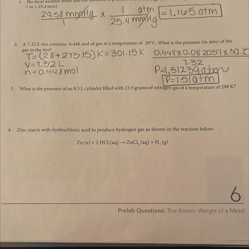 How to answer number 3?What is the pressure of a 8.5 L cylinder filled with 23.5 g-example-1