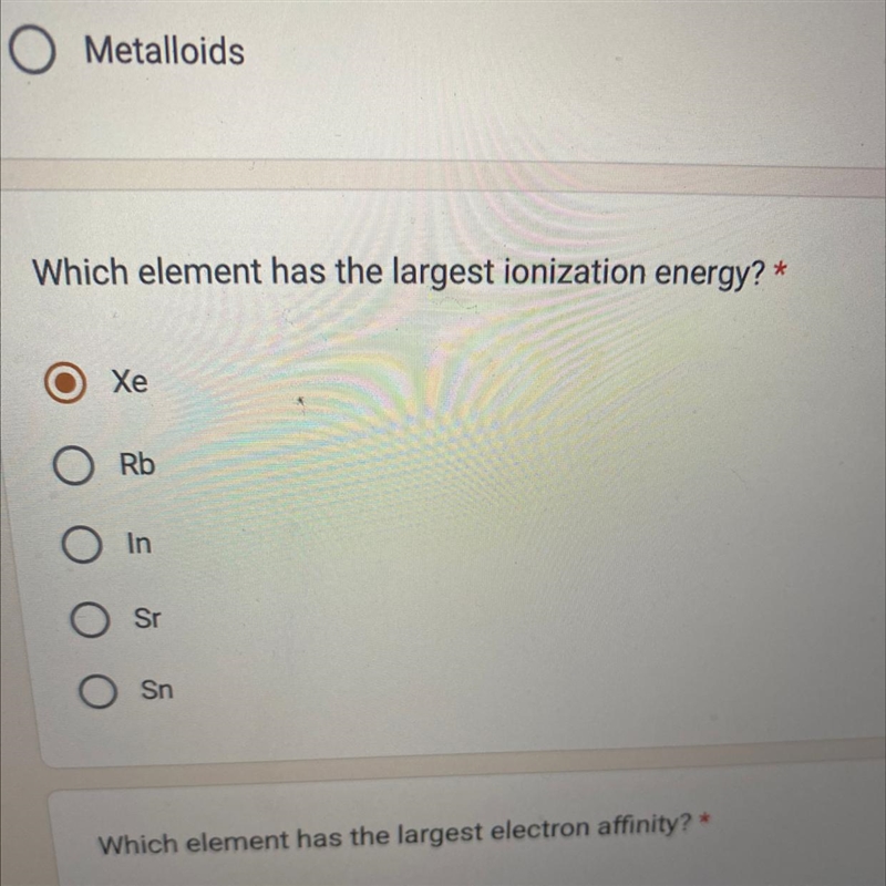 Which element has the largest ionization energy-example-1