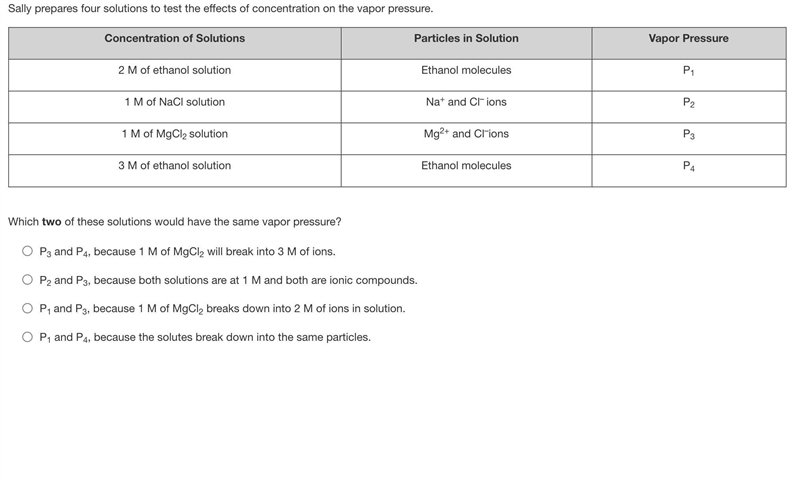 Sally prepares four solutions to test the effects of concentration on the vapor pressure-example-1