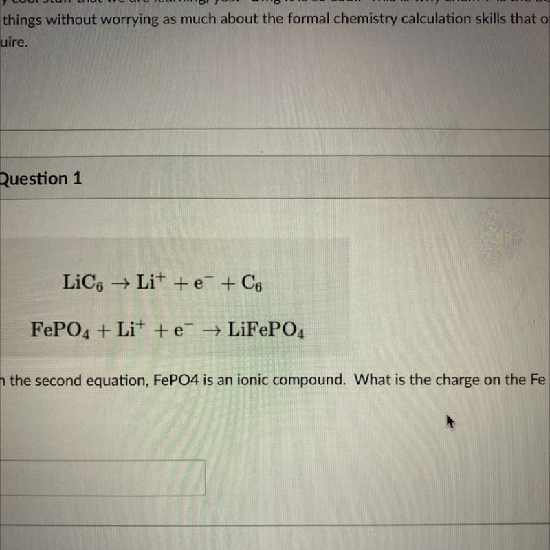 In the second equation FePO4 is an ionic compound. What is the charge on the Fe?-example-1