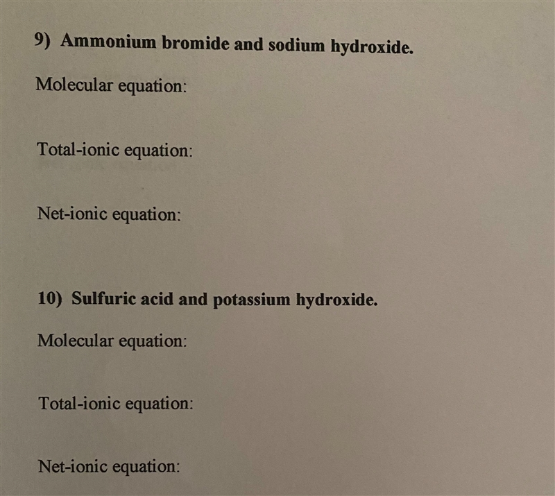 WORKSHEET- MOLECULAR AND IONIC EQUATIONSWrite molecular, total-ionic and net-ionic-example-1