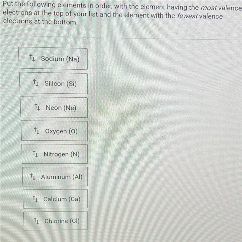 Put the following elements in order, with the element having the most valenceelectrons-example-1