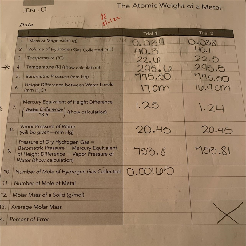 How to find number of moles of metal for trial one?-example-1