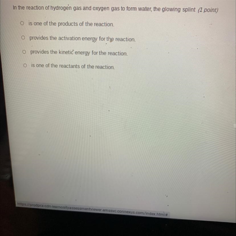 In the reaction of hydrogen gas and oxygen gas to form water, the glowing splint-example-1