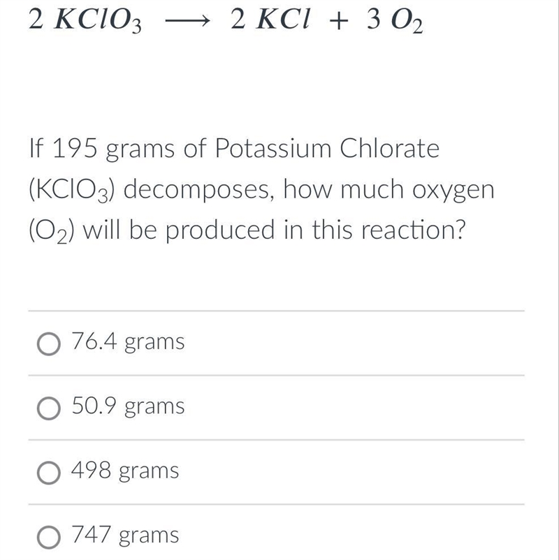 If 195 grams of Potassium Chlorate (KClO3) decomposes, how much oxygen (O2) will be-example-1