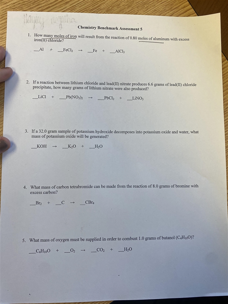 Hello, I need question 4 balanced and solved! Thank you!-example-1