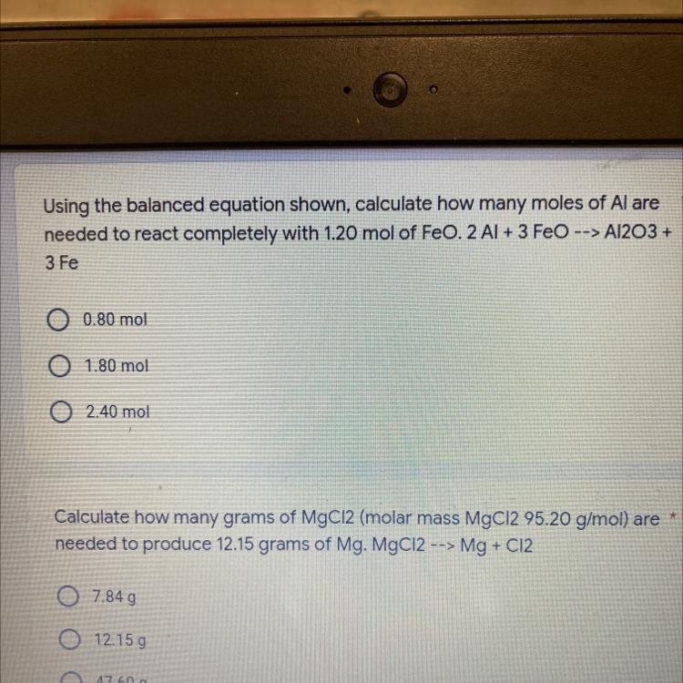 Calculate how many miles of Al are needed to react-example-1