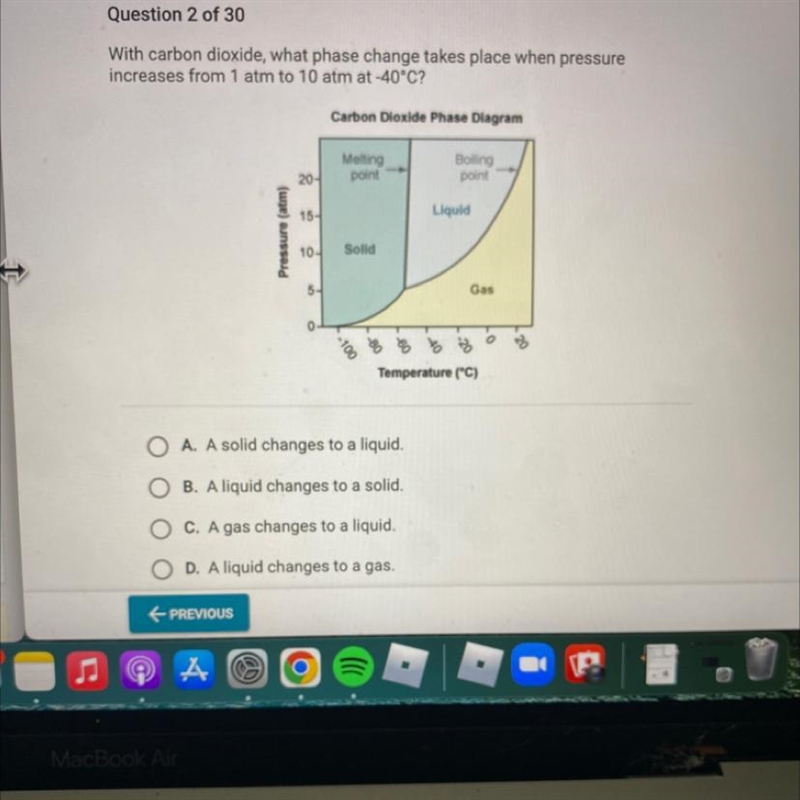 With carbon dioxide, what phase change takes place when pressureincreases from 1 atm-example-1